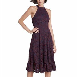 NEW ModCloth “A Night Like This” Burgundy Navy Lace Sleeveles Halter Dress P6903